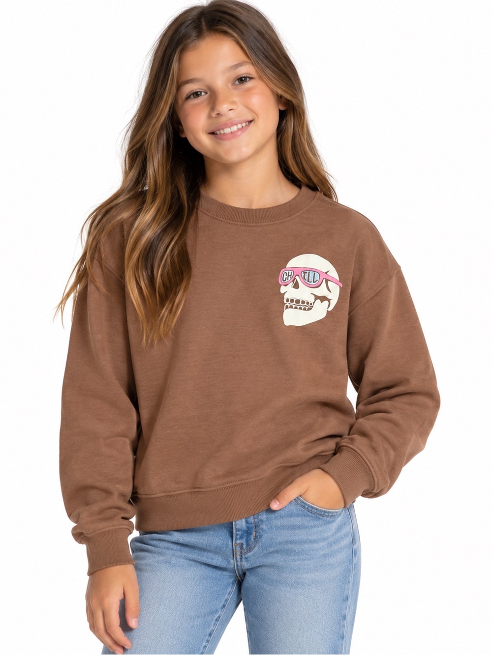 Old Navy Girls Brown Skull Graphic Sweatshirt Size 10–12